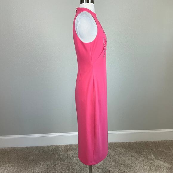 Aidan Mattox Beaded Cut Out Midi Sheath Cocktail Dress Coral Pink Size 6 - Picture 4 of 11